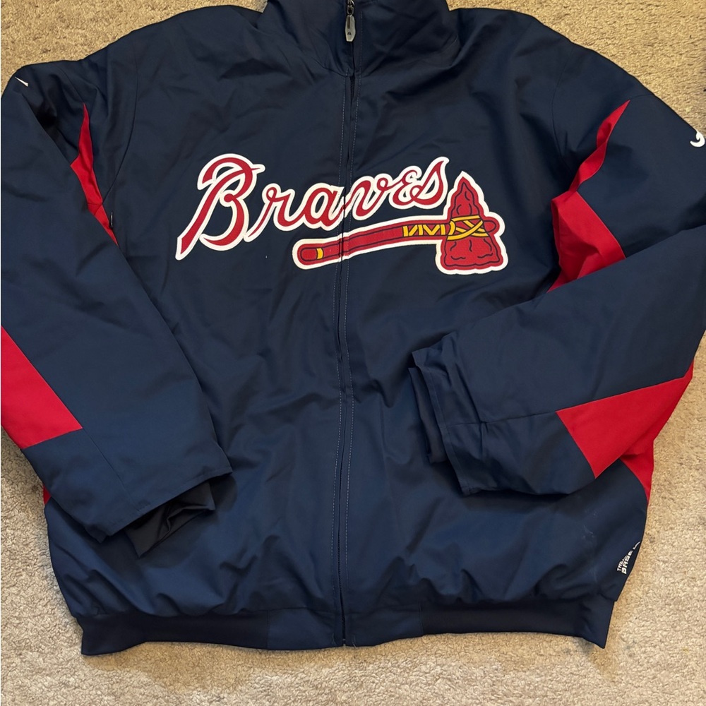 Braves Men's Puffer Jacket - Navy and Red